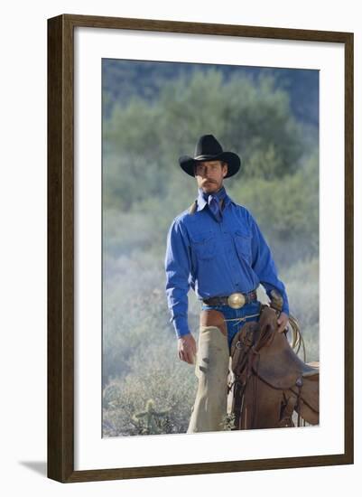 Cowboy with His Saddle-DLILLC-Framed Photographic Print