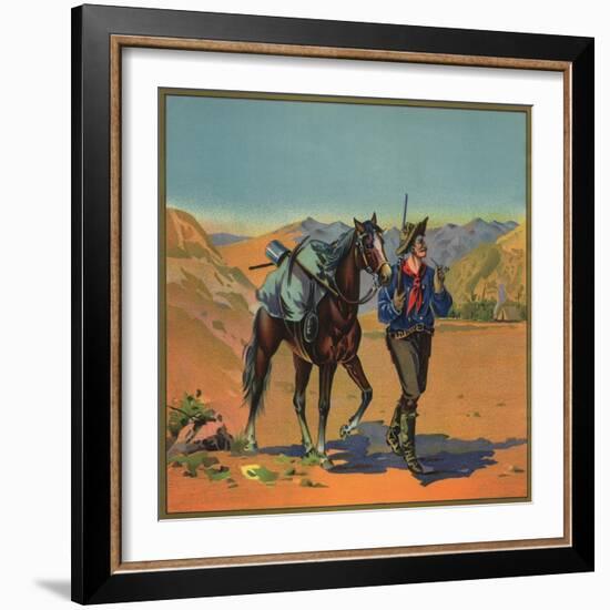 Cowboy with Horse - Citrus Crate Label-Lantern Press-Framed Art Print