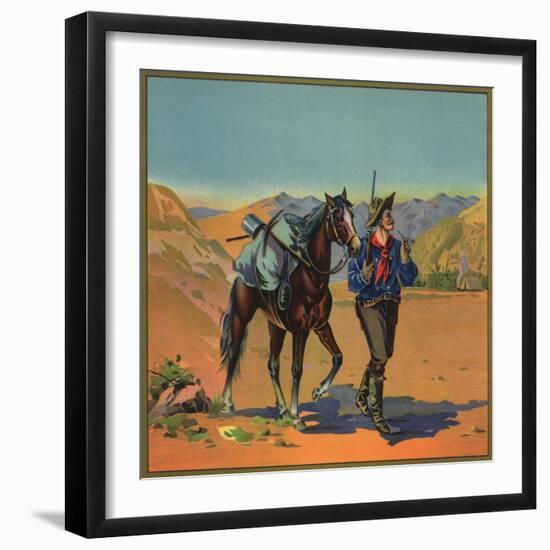 Cowboy with Horse - Citrus Crate Label-Lantern Press-Framed Art Print