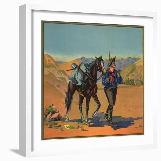 Cowboy with Horse - Citrus Crate Label-Lantern Press-Framed Art Print