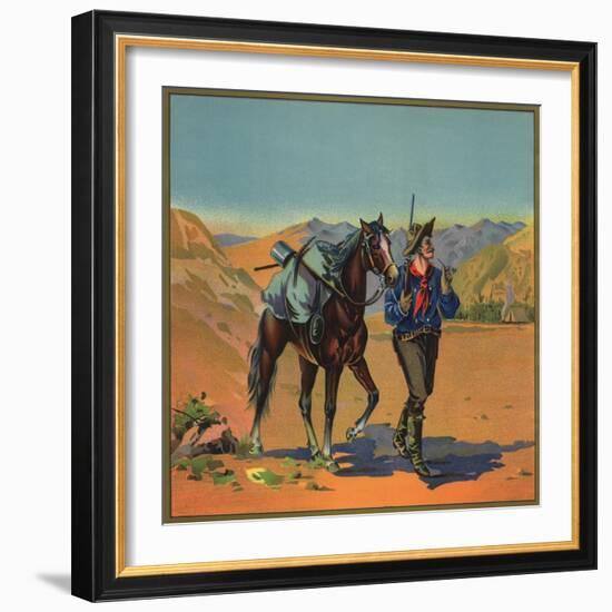 Cowboy with Horse - Citrus Crate Label-Lantern Press-Framed Art Print