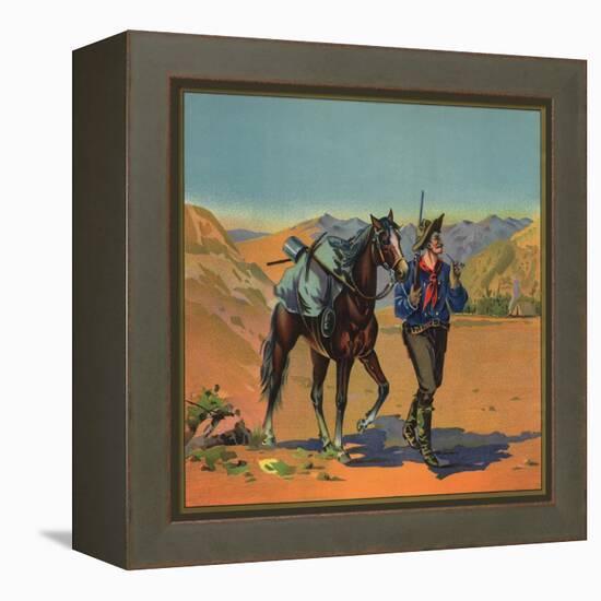 Cowboy with Horse - Citrus Crate Label-Lantern Press-Framed Stretched Canvas
