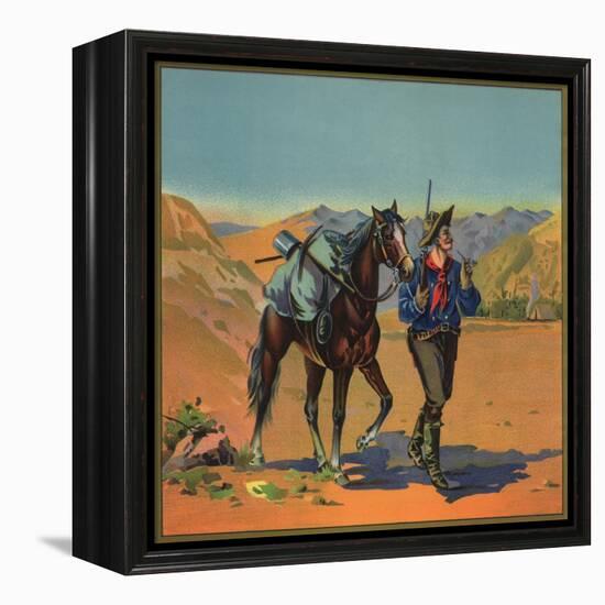 Cowboy with Horse - Citrus Crate Label-Lantern Press-Framed Stretched Canvas