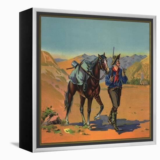 Cowboy with Horse - Citrus Crate Label-Lantern Press-Framed Stretched Canvas