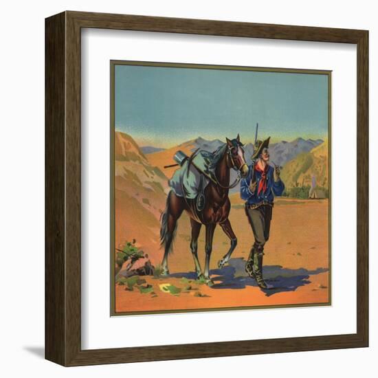 Cowboy with Horse - Citrus Crate Label-Lantern Press-Framed Art Print
