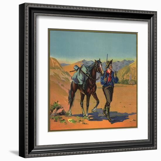 Cowboy with Horse - Citrus Crate Label-Lantern Press-Framed Art Print