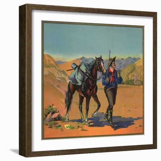 Cowboy with Horse - Citrus Crate Label-Lantern Press-Framed Premium Giclee Print