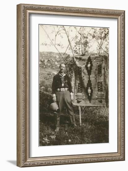 Cowboy with Navajo Rug-null-Framed Art Print