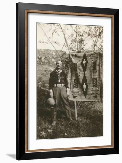 Cowboy with Navajo Rug-null-Framed Art Print