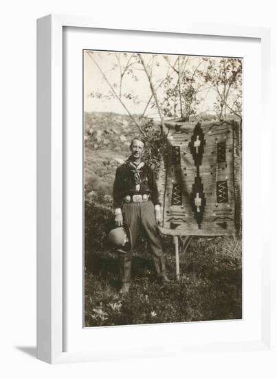 Cowboy with Navajo Rug-null-Framed Art Print
