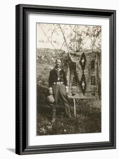 Cowboy with Navajo Rug-null-Framed Art Print