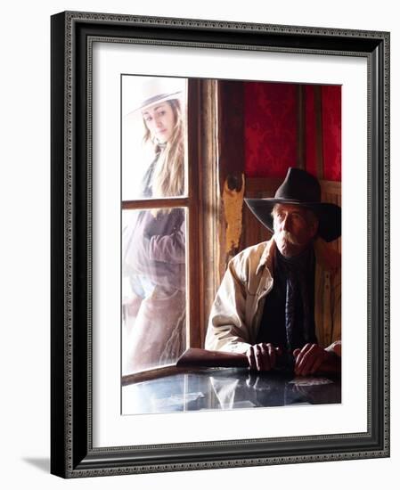 Cowboy with Rifle and Cowgirl Looking over His Shoulder-Terry Eggers-Framed Photographic Print