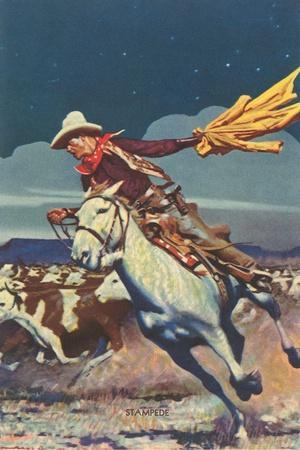 Cowboy with Stampede' Art Print | Art.com