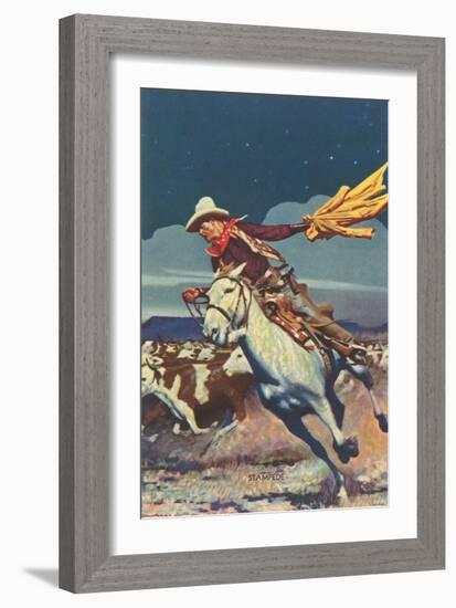 Cowboy with Stampede-null-Framed Art Print