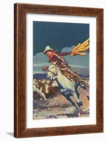 Cowboy with Stampede-null-Framed Art Print