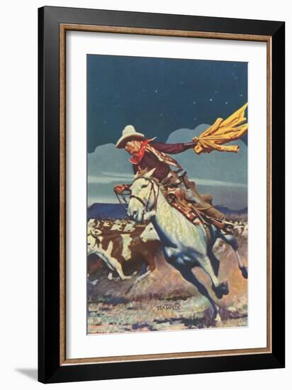 Cowboy with Stampede-null-Framed Art Print