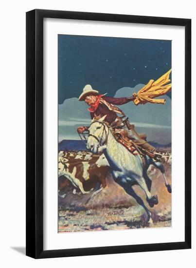 Cowboy with Stampede-null-Framed Art Print