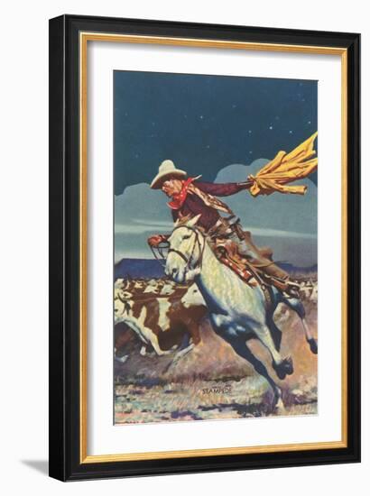 Cowboy with Stampede-null-Framed Art Print