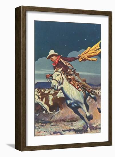 Cowboy with Stampede-null-Framed Premium Giclee Print