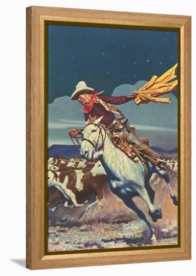 Cowboy with Stampede-null-Framed Stretched Canvas