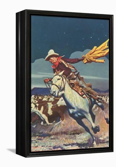 Cowboy with Stampede-null-Framed Stretched Canvas