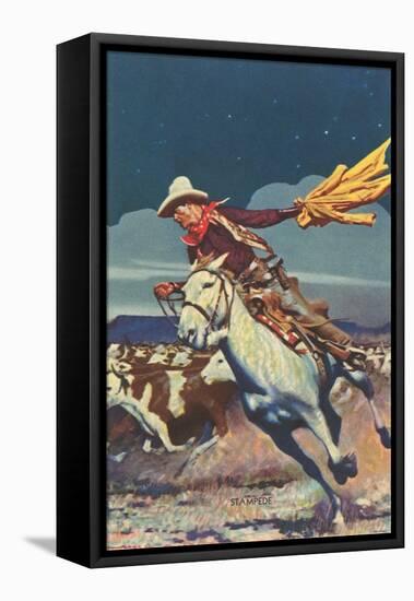 Cowboy with Stampede-null-Framed Stretched Canvas