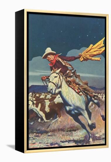 Cowboy with Stampede-null-Framed Stretched Canvas