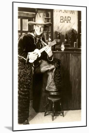 Cowboy with Ukulele-null-Mounted Art Print