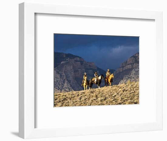 Cowboys and Cowgirls Riding along the Hills of the Big Horn Mountains-Terry Eggers-Framed Photographic Print