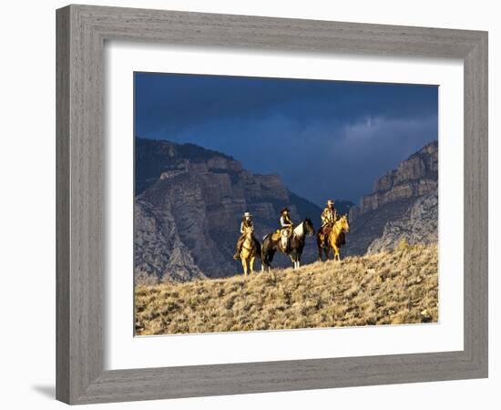 Cowboys and Cowgirls Riding along the Hills of the Big Horn Mountains-Terry Eggers-Framed Photographic Print