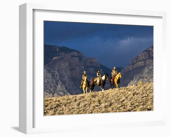 Cowboys and Cowgirls Riding along the Hills of the Big Horn Mountains-Terry Eggers-Framed Photographic Print