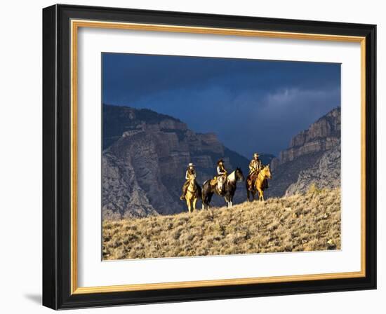 Cowboys and Cowgirls Riding along the Hills of the Big Horn Mountains-Terry Eggers-Framed Photographic Print