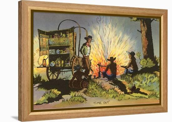 Cowboys at Campfire by Chuckwagon-null-Framed Stretched Canvas