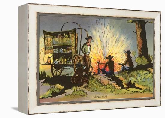 Cowboys at Campfire by Chuckwagon-null-Framed Stretched Canvas