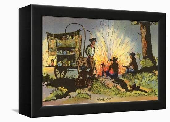 Cowboys at Campfire by Chuckwagon-null-Framed Stretched Canvas