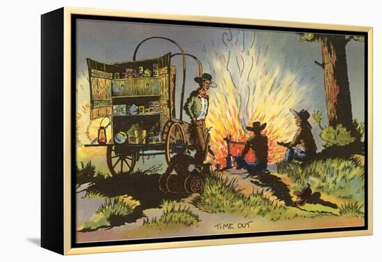 Cowboys at Campfire by Chuckwagon-null-Framed Stretched Canvas