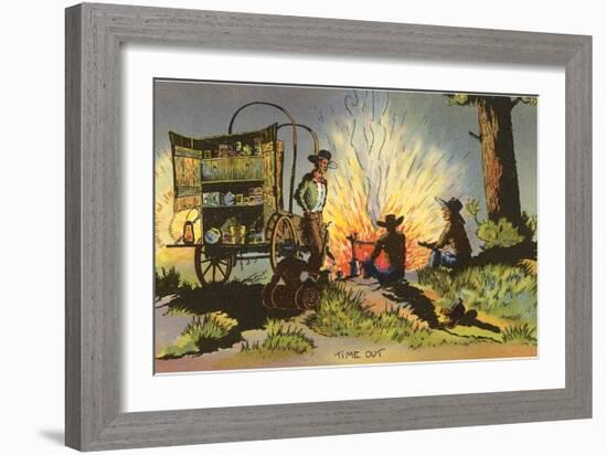 Cowboys at Campfire by Chuckwagon-null-Framed Art Print