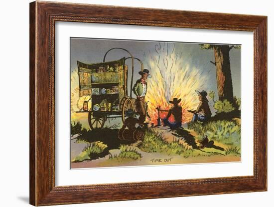 Cowboys at Campfire by Chuckwagon-null-Framed Art Print