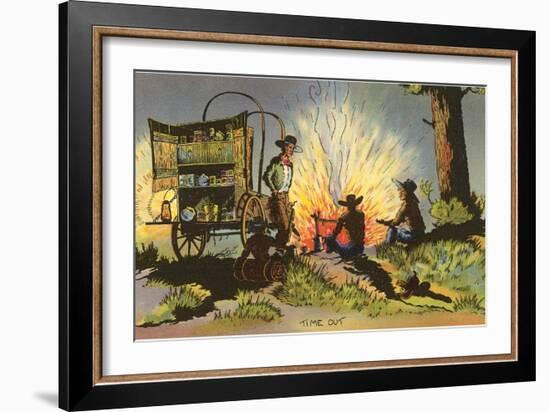 Cowboys at Campfire by Chuckwagon-null-Framed Art Print