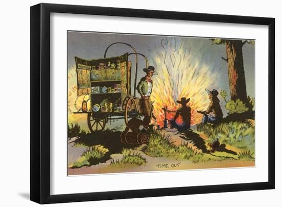 Cowboys at Campfire by Chuckwagon-null-Framed Art Print