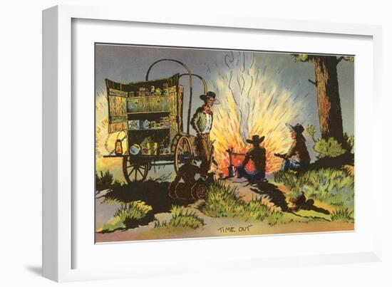 Cowboys at Campfire by Chuckwagon--Framed Art Print