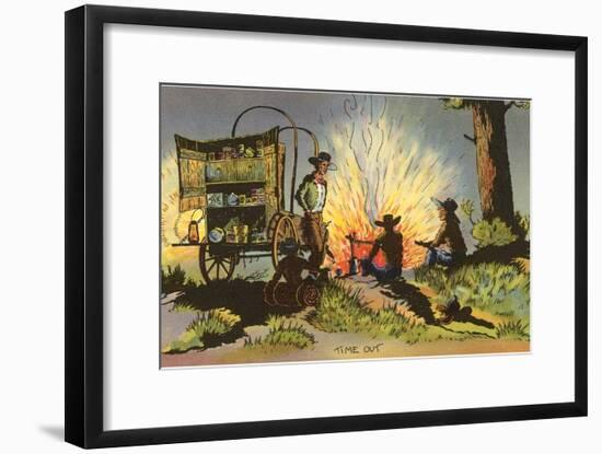 Cowboys at Campfire by Chuckwagon-null-Framed Art Print