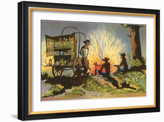 Cowboys at Campfire by Chuckwagon-null-Framed Art Print