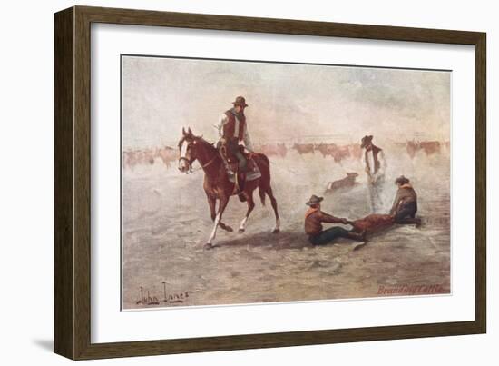 Cowboys Branding Calves-null-Framed Art Print