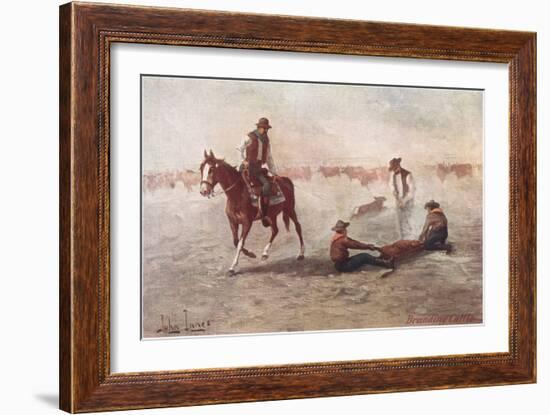 Cowboys Branding Calves-null-Framed Art Print