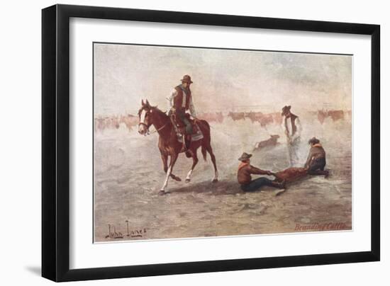 Cowboys Branding Calves-null-Framed Art Print