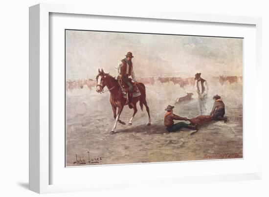 Cowboys Branding Calves-null-Framed Art Print