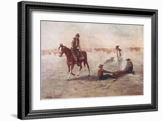 Cowboys Branding Calves-null-Framed Art Print