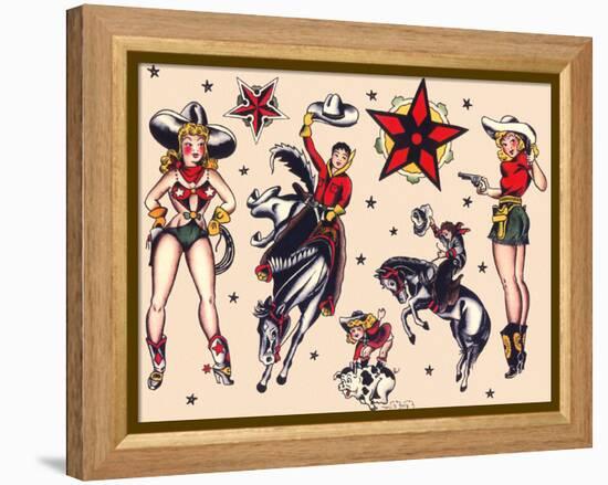 Cowboys & Cowgirls, Authentic Rodeo Tatooo Flash by Norman Collins, aka, Sailor Jerry-Piddix-Framed Stretched Canvas