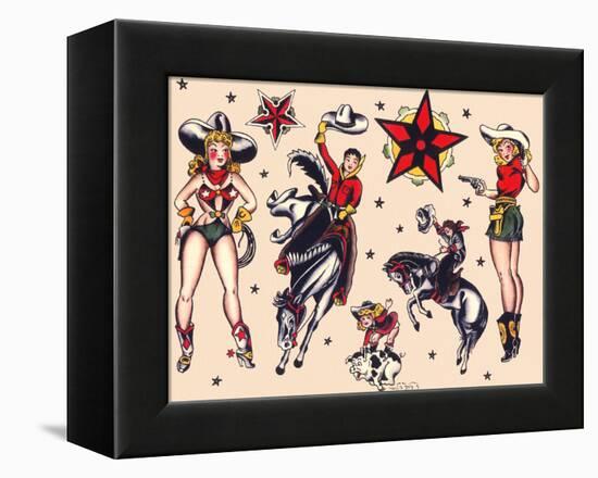 Cowboys & Cowgirls, Authentic Rodeo Tatooo Flash by Norman Collins, aka, Sailor Jerry-Piddix-Framed Stretched Canvas